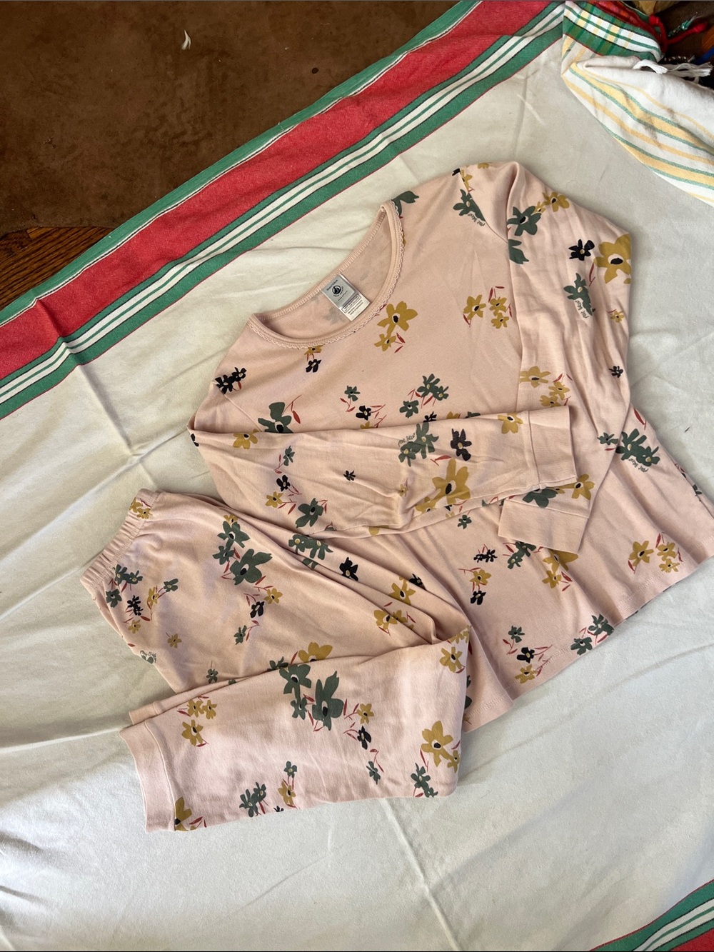 Petite Bateau Pink Floral Kids Pajama Set - Soft Long Sleeve Top & Pants